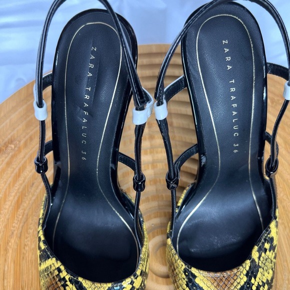 Zara Women’s Snake Print heeled sandals Pointed Toe Black/ Yellow Size 36 . - Picture 6 of 8